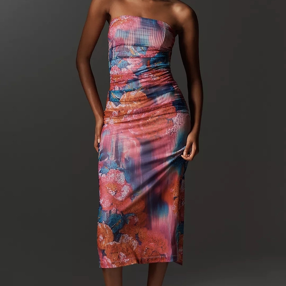 Anthropologie Strapless Floral Dress Pink, Blue, Orange western boho maxi new